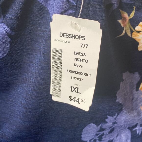 NWT Floral Navy Bodycon Asymmetrical Maxi Dress - Size 1X - Picture 10 of 11